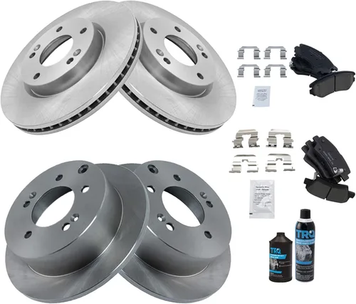 Vista 2 de TRQ Kit de pastillas de freno delanteras y traseras y rotores Kit de productos químicos de freno Pastillas de freno Rotor de freno de cerámica