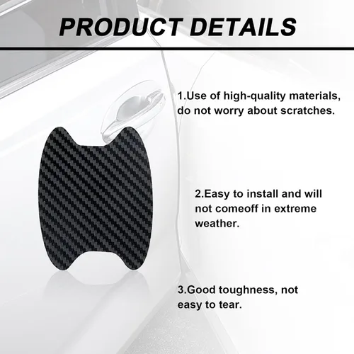 Vista 3 de Kewucn 4 calcomanías para manija de puerta de automóvil, películas protectoras de fibra de carbono para manija lateral de puerta, protector Negro