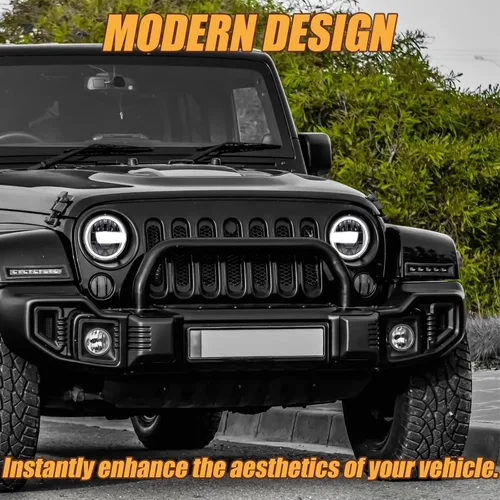 Vista 7 de 2023 Ultra brillo 7 pulgadas halo LED reflector redondo H6024 faro DRL haz alto y bajo estilo Bronco compatible con Jeep Wrangler TJ JK CJ Miata