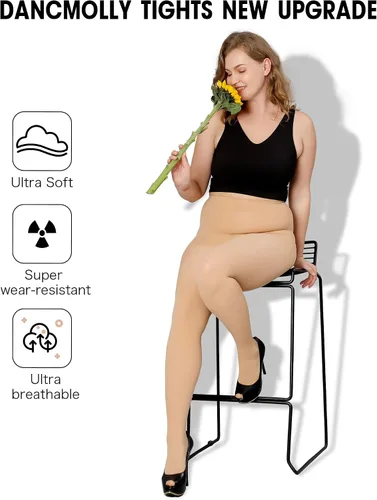 Vista 4 de DancMolly Medias de Talla Grande para Mujer, Pantimedias de Control Semiopacas de Nylon de Cintura Alta