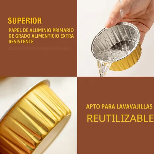 Vista 5 de Mini moldes para pasteles de 5 onzas con tapas, paquete de 60 moldes individuales para magdalenas Taza de aluminio dorada para hornear, moldes