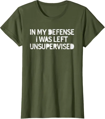 Vista 28 de Camiseta divertida con texto en inglés "Saying In My Defense I Was Left Unsupervised" Negro