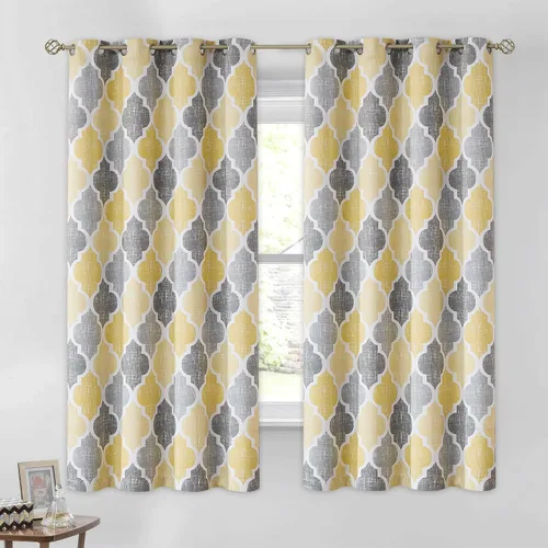 Vista 35 de Beauoop Cortinas 100% Opacas de 45 Pulgadas de Largo, 2 Paneles para Dormitorio, Sala de Estar, Gris Aqua Marroquí Geométrico, Oscurecimiento
