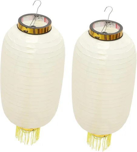 Vista 5 de Amosfun 2 linternas blancas chinas japonesas impermeables plegables de seda para bodas, fiestas, decoraciones colgantes de jardín