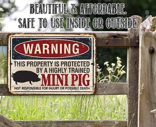 Vista 4 de Letrero de metal - Propiedad de advertencia protegida por mini cerdo - Letrero de metal duradero - Uso en interiores y exteriores - Gran regalo