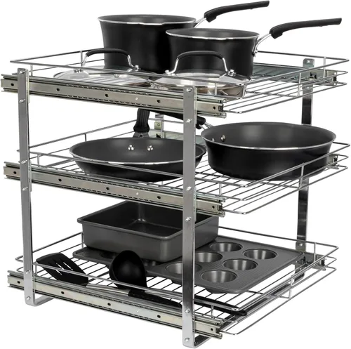 Vista 22 de Household Essentials Glidez - Organizador de almacenamiento multiusos de acero cromado extraíble/deslizante para uso debajo del gabinete - Diseño