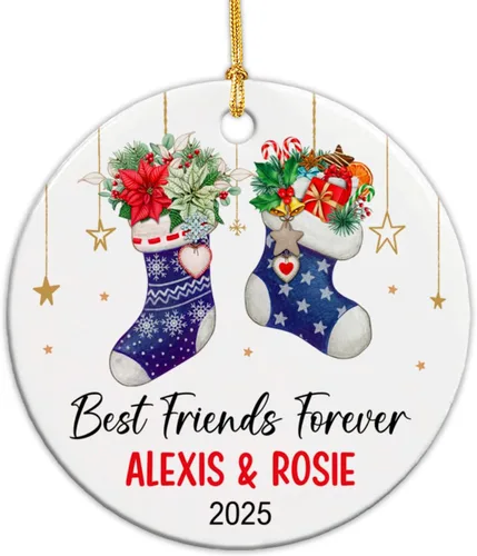 Vista 11 de Adornos de cerámica personalizados para los mejores amigos están atados con cuerdas de corazón, adorno personalizado de 2 amigos, adorno de buenos