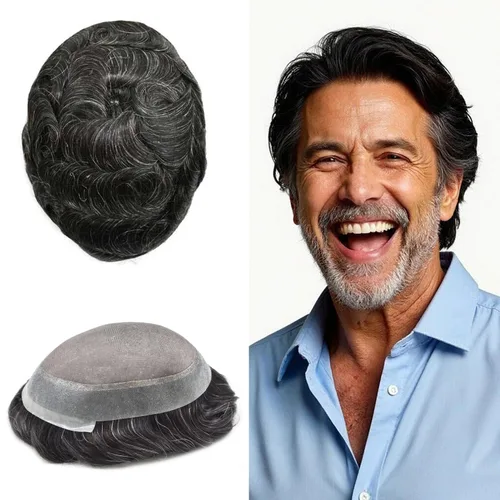 Vista 21 de Toupee para hombres Piezas de pelo fino mono para hombre Toupee sistema de reemplazo de pelo para hombres línea capilar natural para hombre postizo