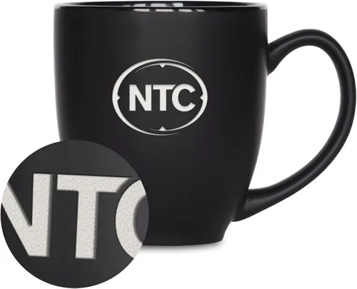 Vista 457 de Rico Industries - Taza de cerámica mate negra con grabado láser estándar de 15oz para NCAA (escuelas T & U) - Para bebidas calientes o frías