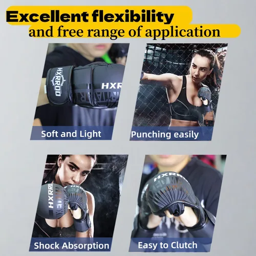 Vista 6 de Guantes MMA Sparring Grappling, guantes de kickboxing, guantes híbridos de palma abierta para artes marciales, peso ligero para artes marciales
