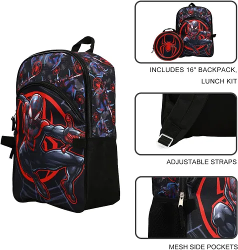 Vista 5 de Bioworld Marvel Spider-Man Miles - Bolsa de almuerzo y mochila para jóvenes