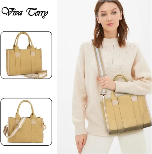 Vista 5 de Viva Terry Bolsa de lona para mujer, estilo casual, para la escuela y el trabajo, con cremallera