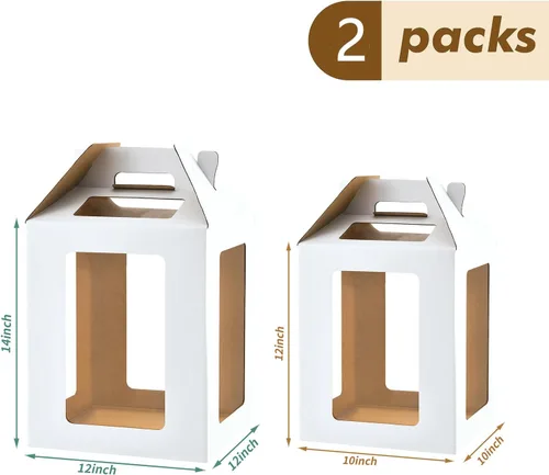 Vista 2 de Cajas Altas para Pasteles de Niveles, 10x10x12 y 12x12x14 Cajas para Pasteles de Niveles con Ventana, Portador de Pasteles Altos de 8in 10in 12in