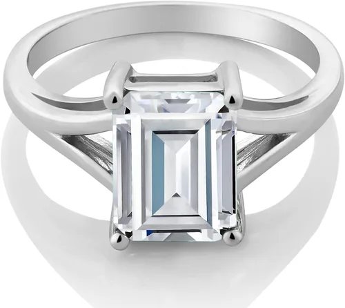 Vista 60 de Gem Stone King Anillo de compromiso solitario con diseño clásico de vástago dividido para mujer, plata de ley 925, piedra natal de piedra preciosa