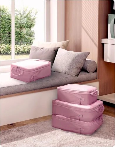 Vista 9 de ECOHUB Juego de 46 cubos de embalaje para viaje duraderos para maleta, juego de bolsas organizadoras con etiqueta personalizada, varios tamaños