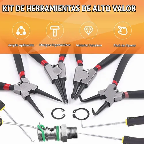 Vista 3 de Juego de 8 alicates de anillo de presión de 7 pulgadas, juego de herramientas de gancho de alta resistencia, alicates internos externos para sujetar