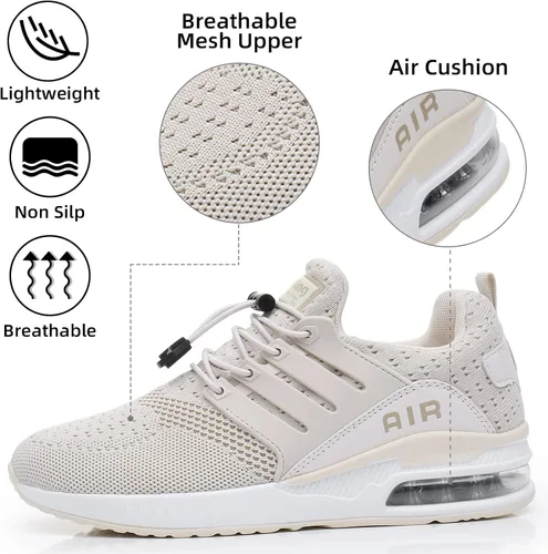 Vista 2 de BOGOVER Zapatillas de correr para mujer, transpirables, con amortiguación de aire, elásticas, sin amarre, cordones