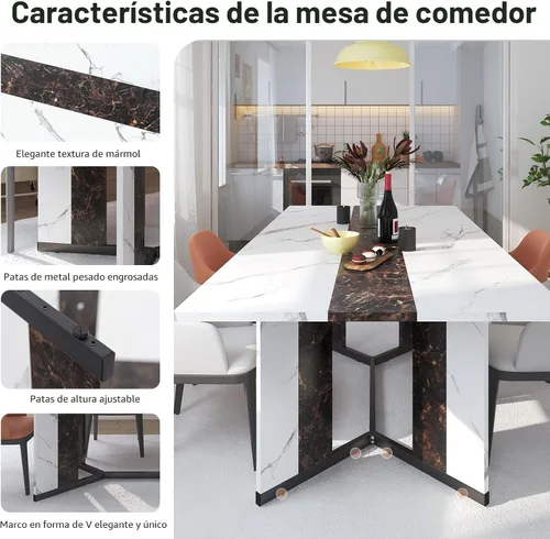 Vista 4 de Hlivelood Mesa de comedor grande de 70 pulgadas para 4 6 personas, mesa de cocina rectangular de madera con mesa impermeable, muebles rectangulares