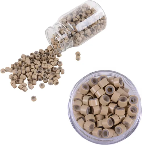 Vista 11 de 500 anillos de silicona con microeslabones de 0.197 in para extensiones de cabello, herramientas de microenlaces de aluminio para extensiones