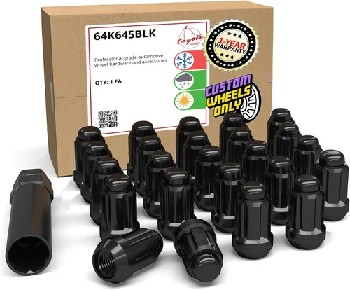 Vista 17 de Piezas de accesorios de rueda, 20 piezas de 1/2 "-20 roscas estriadas de 3.35 pulgadas de largo, tuercas hexagonales negras para Ford Mustang Jeep