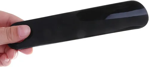 Vista 4 de Calzador de plástico de 7.7 pulgadas, simple calzador de viaje, reutilizable, cuchara negra con agujero de gancho para hombres, mujeres, personas