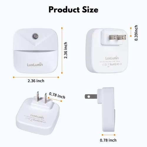 Vista 4 de LuxLumin Las luces LED nocturnas se enchufan a la pared con sensor de atardecer a amanecer, se encienden y apagan automáticamente, luz nocturna