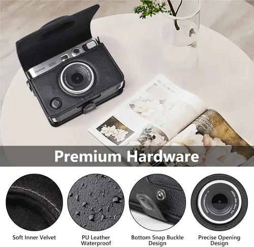 Vista 3 de MUZIRI KINOKOO Funda Mini EVO, Cuero PU con Textura de Lichi, Funda Protectora para Cámara Instantánea Instax Mini EVO con Orificio de Carga Preciso