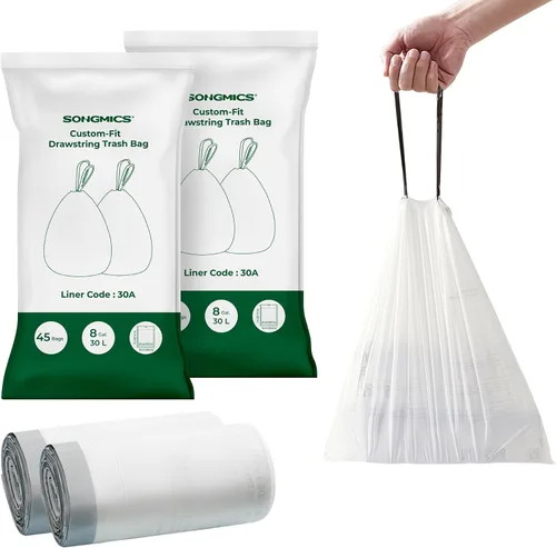 Vista 9 de SONGMICS Bolsas de basura para botes de basura de 2.6 galones (10 litros), bolsas de basura con cordón para cocina, preseparadas, caja