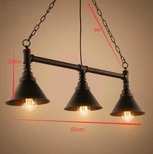 Vista 6 de Lámpara de araña industrial Steampunk retro de metal colgante empotrado lámpara de techo, luces suspendidas de tubo de agua, lámparas vintage