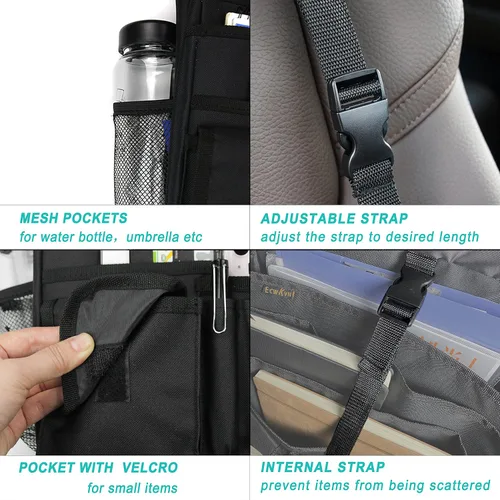 Vista 3 de ECWKVN Organizador de asiento de coche con almacenamiento para tableta y laptop – Organizador multipropósito para asiento delantero y trasero