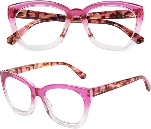 Vista 11 de AQWANO Stylish Reading Glasses for Women, Blue Light Blocking/Anti UV Readers Oversized Fashion Cat Eye Readers A-c4-azul