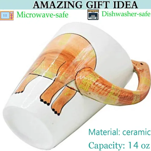 Vista 4 de Taza de cerámica 3D de dinosaurio, mango de dragón de cuello largo, novedoso regalo para Navidad, Día de Acción de Gracias, Día de la Madre, Día