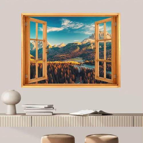 Vista 15 de SIGNWIN Adhesivo mural removible para pared, atardecer cielo naranja, otoño, bosque, árbol, paisaje, naturaleza, arte fino, rústico, paisaje