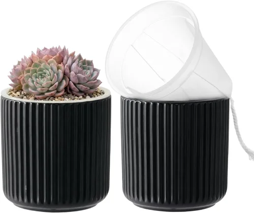 Vista 8 de Maceta de cerámica para suculentas de 4 pulgadas con maceta Blanco