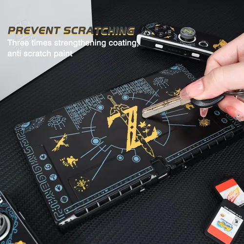 Vista 3 de DLseego Zelda Switch - Funda protectora OLED acoplable, carcasa rígida negra, a prueba de golpes, con 4 tapas de agarre para el pulgar, compatible