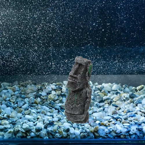 Vista 8 de balacoo Estatua de Moai de Pascua para decoración de acuario, estatua de cabeza de isla de Pascua de resina, decoración de paisaje de peces Betta