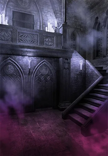Vista 7 de AOFOTO Telón de fondo de 3 x 5 pies con diseño de castillo de estilo gótico sombrío para fotografía, habitación aterradora, noche de Halloween
