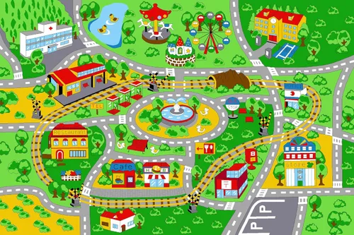 Vista 5 de HUAHOO Alfombra de juegos para niños, alfombra de coche para autos de juguete y trenes, tapete de juego antideslizante para sala de juegos y aula