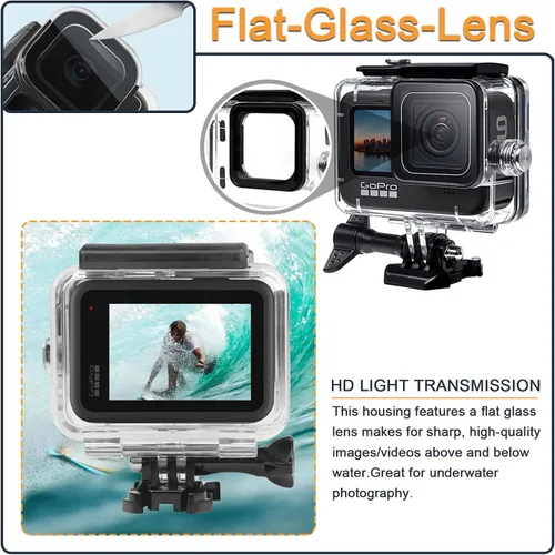 Vista 4 de Carcasa impermeable subacuática para Gopro Hero 12/11/10/9 Negro, Funda protectora de buceo con soporte para Go Pro 12/11/10/9 Negro, 40M
