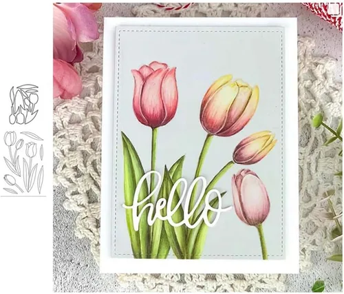 Vista 3 de Tulip - Juego de sellos y troqueles transparentes de silicona para hacer tarjetas, álbum de fotos en relieve para manualidades, decoración
