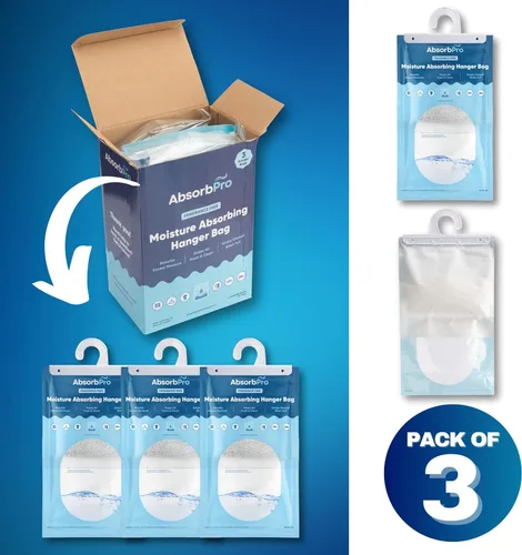 Vista 7 de Absorb Pro - Bolsa de suspensión que absorbe la humedad sin fragancia - Paquete de 3 - Paquetes de deshumidificación colgante de 16 onzas