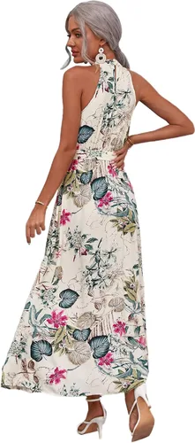 Vista 2 de Floerns Vestido largo sin mangas con cuello halter y estampado floral vintage para mujer