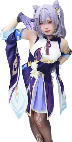 Vista 3 de DAZCOS Disfraz de cosplay Keqing para mujer para Halloween
