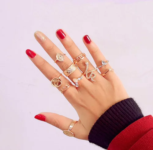 Vista 5 de YOOESTORES82 Juego de anillos bohemios dorados, anillos apilables para nudillos, vintage, de serpiente, juego de anillos apilables para mujeres