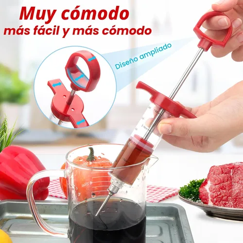 Vista 4 de Inyector de Carne, Kit de Inyector de Adobo de Plástico para Barbacoa de 1 oz, Jeringa Inyectora de Pavo