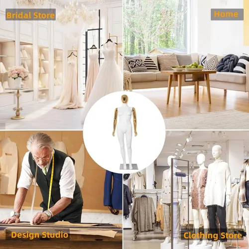 Vista 7 de Maniquí femenino de cuerpo completo, modelo de vestido de costura de torso maniquí, soporte de maniquíes desmontables de plástico ajustable de 70