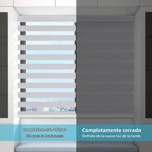 Vista 8 de Pumkust - Persianas de cebra personalizadas sin cordones para ventanas, oscurecimiento (85%) persianas enrollables de cebra de doble capa, persianas