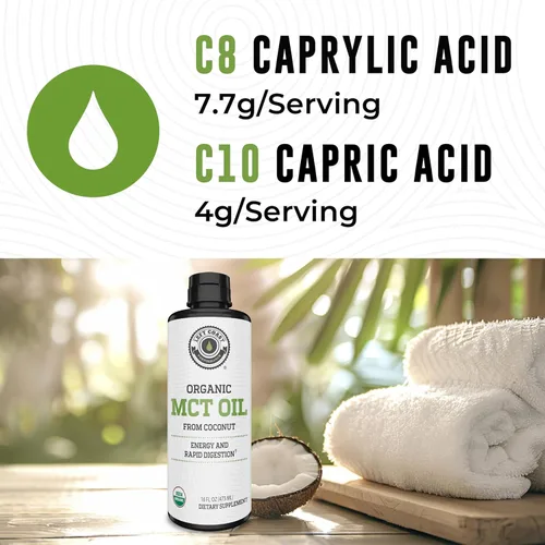 Vista 5 de Aceite MCT orgánico C10 C8 para energía mental sostenida y apoyo al enfoque, orgánico para café, batidos y más, sin palma, vegano, apto para dieta