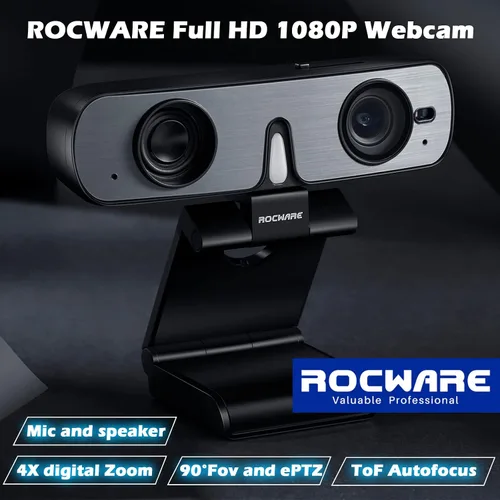 Vista 9 de RC08 - Cámara web 2K con altavoz, cámara web para PC, cámara web HD con micrófono de reducción de ruido/altavoz Harman/4X Eptz/cubierta