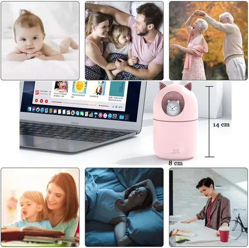 Vista 4 de Humidificador pequeño portátil, 10.1 fl oz, mini humidificador de niebla fría con luz nocturna, humidificador personal USB apagado automático, ultra